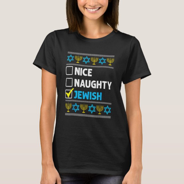 T-shirt Nice Naughty Jewish Hanoukka Ugly Christmas Chanuk (Devant)
