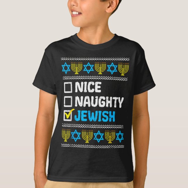 T-shirt Nice Naughty Jewish Ugly Hanukkah Sweater Chanukah (Devant)