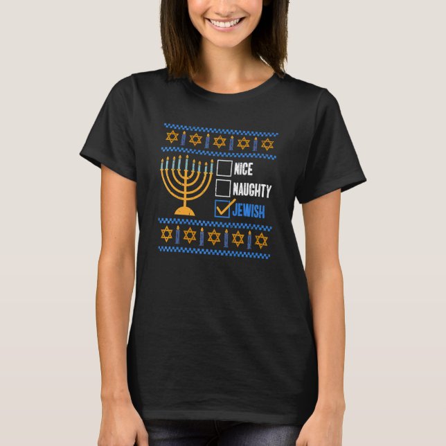 T-shirt Nice Naughty Juif Ugly Hanoukka Hanoukka (Devant)