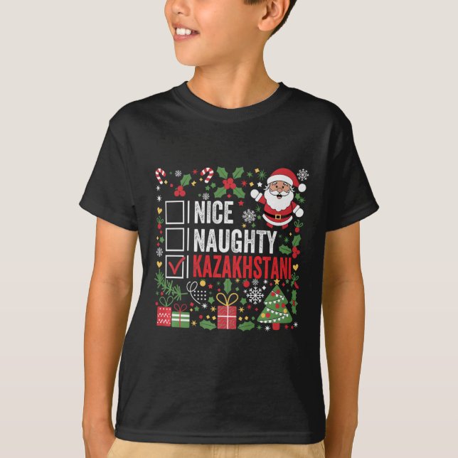 T-shirt Nice Naughty Kazakhstani Noël Santa Claus Kaz (Devant)