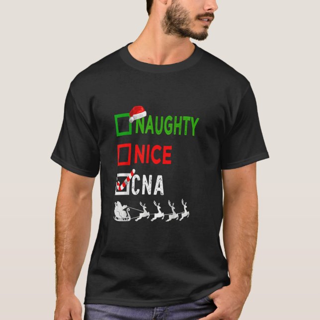 T-shirt Nice Naughty Nurse CNA Nurse Santa Hat Noël L (Devant)