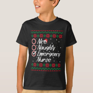 T-shirt Nice Naughty Urgence Infirmière Noël Liste de véri