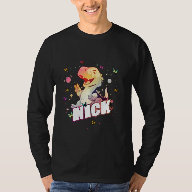 T-shirt NICK - Nom du garçon mignon avec Dinosaur mignon (Devant)