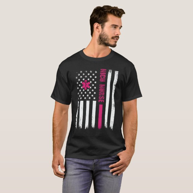 T-shirt NICU NICU NICU Nurse American Flag Typographie (Devant entier)
