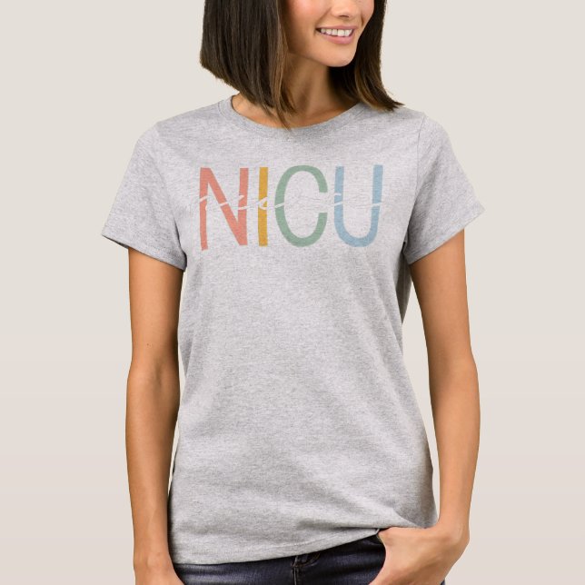 T-shirt NICU Nurse ICU Neonatal Boho Rainbow Team Tiny (Devant)