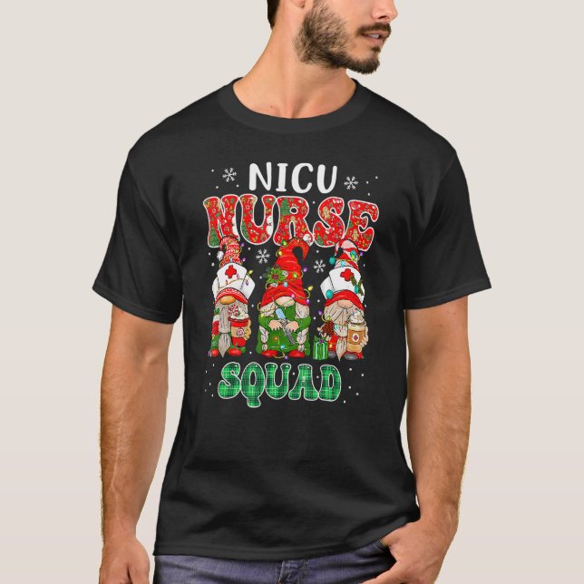 T-shirt NICU Nurse Squad Gnomes de Noël mignons Nu néonata (Devant)