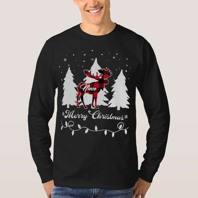 T-shirt Niece Moose Buffalo Red Plaid Christmas Matching F (Devant)