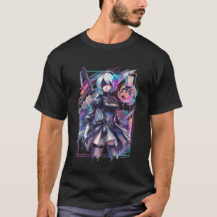 T-shirt NieR Automata 2B Vaporwave Esthétique Neon Synthwa