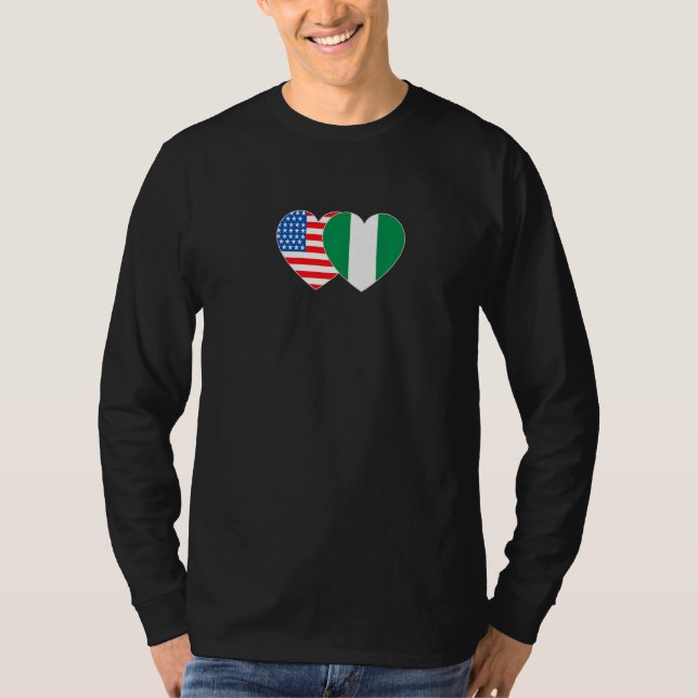T-shirt Nigeria & USA Flag Twin Heart for Nigerian America (Devant)