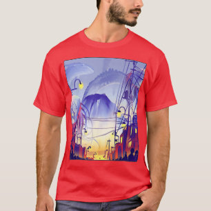 T-shirt Night Anime Fantasy Asian City Japan Art Harajuku2