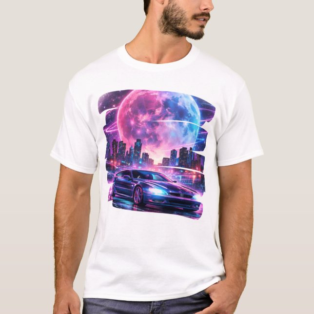 T-shirt Night Drive - Retro Futuristic Synthwave Car & Moo (Devant)
