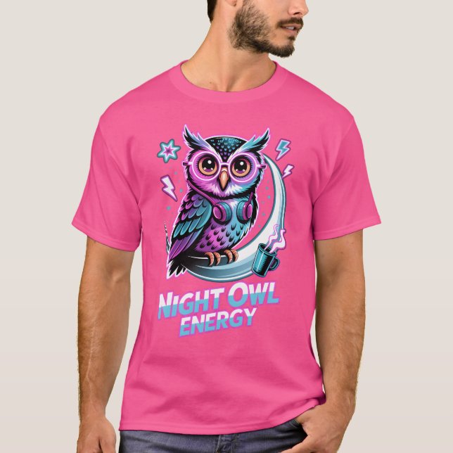 T-shirt Night Owl Energy – Conception de Hibou Néon (Devant)