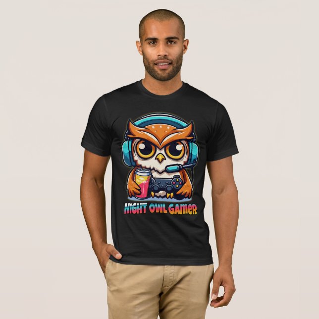 T-shirt Night Owl Gamer Mascot Fun Gaming Illustration (Devant entier)