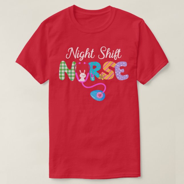 T-shirt Night Shift Nurse Plaid Egg Bunny Love Stéthoscope (Design devant)