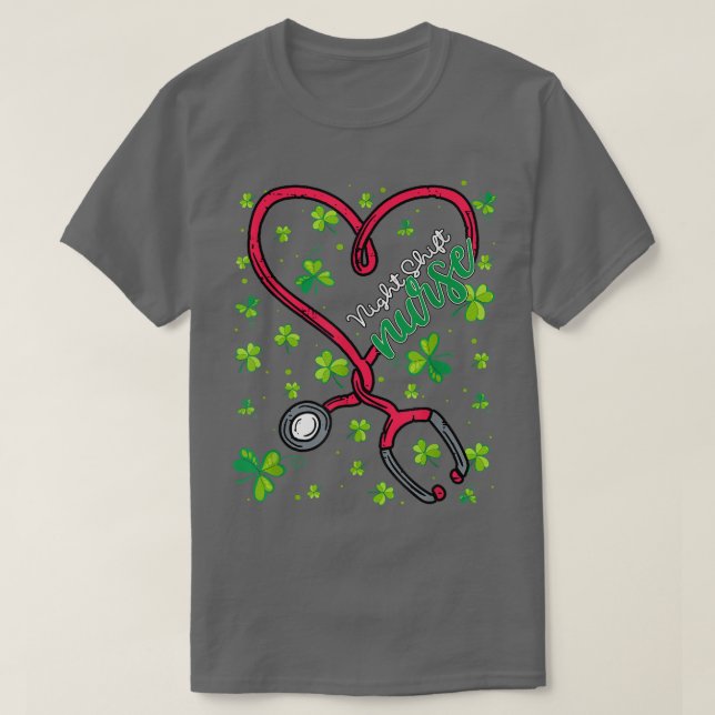 T-shirt Night Shift Nurse St Patrick Day Love Stéthoscope (Design devant)