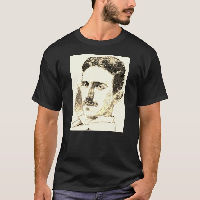 T-shirt Nikola Tesla Dessin À Sepia (Devant)