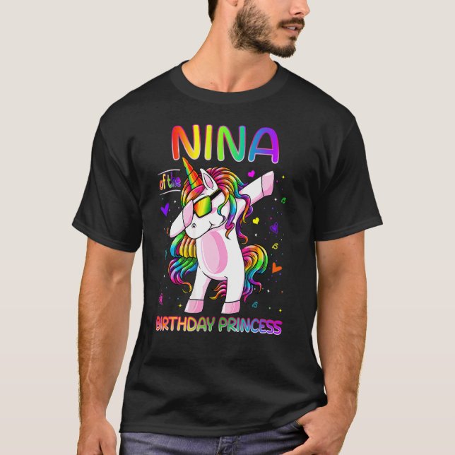 T-shirt Nina De L'Anniversaire Princesse Fille Dabbing Uni (Devant)