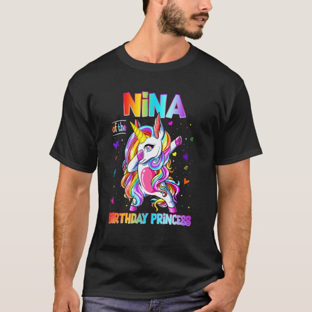 T-shirt Nina Of The Birthday Princess Girl Dabbing Unicorn (Devant)
