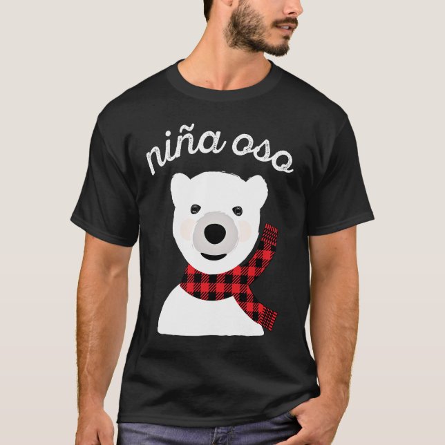 T-shirt niña oso polar de Navidad decoracion cuadros rojos (Devant)