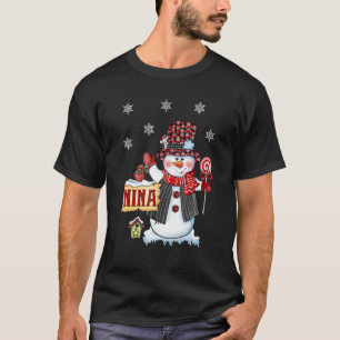 T-shirt Nina Snowman Sucre de canne de Noël Red Plaid Père