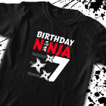 T-shirt Ninja Birthday Party<br><div class="desc">This Birthday Ninja 7 design is a great choice for a 7 year old ninja birthday party theme. Featuring the Japanese symbole for Ninjutsu with cartoon ninja throwing stars, your birthday boy or birthday girl is sure to love this action-filled design. C'est parfait pour 7 year olds who like ninjas,...</div>