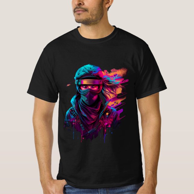 T-shirt ninja Bold 80's Retro Synthwave Graphic Tee (Devant)
