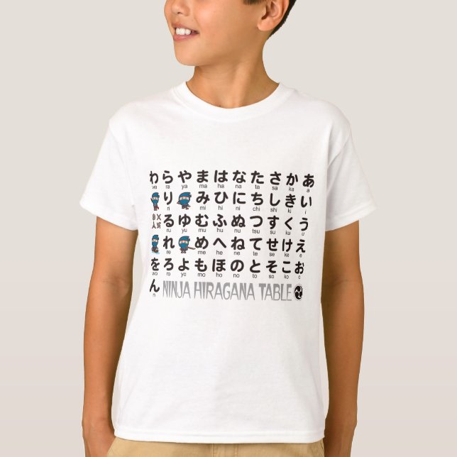 T-shirt Ninja Boy Table japonaise Hiragana (Devant)