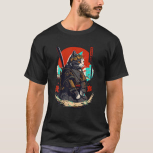 T-shirt Ninja Chat Samurai Kitten Retro Japonais Guerrier 