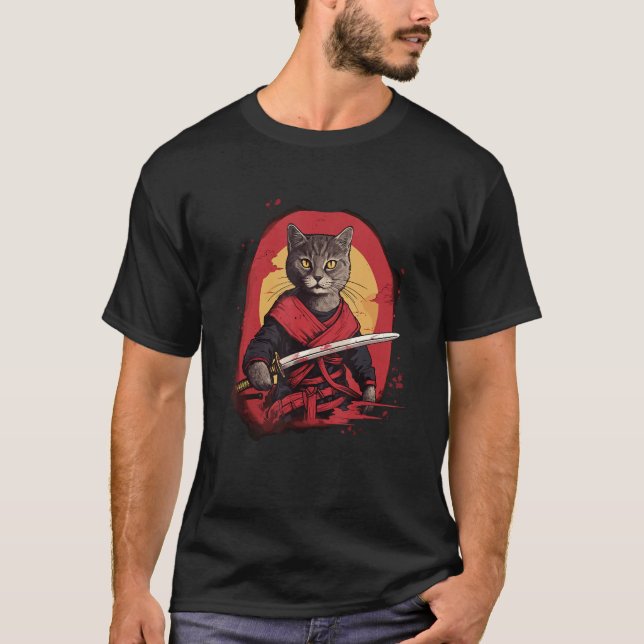 T-shirt Ninja Chats Stealthy Felines Ninja Kittens Samurai (Devant)