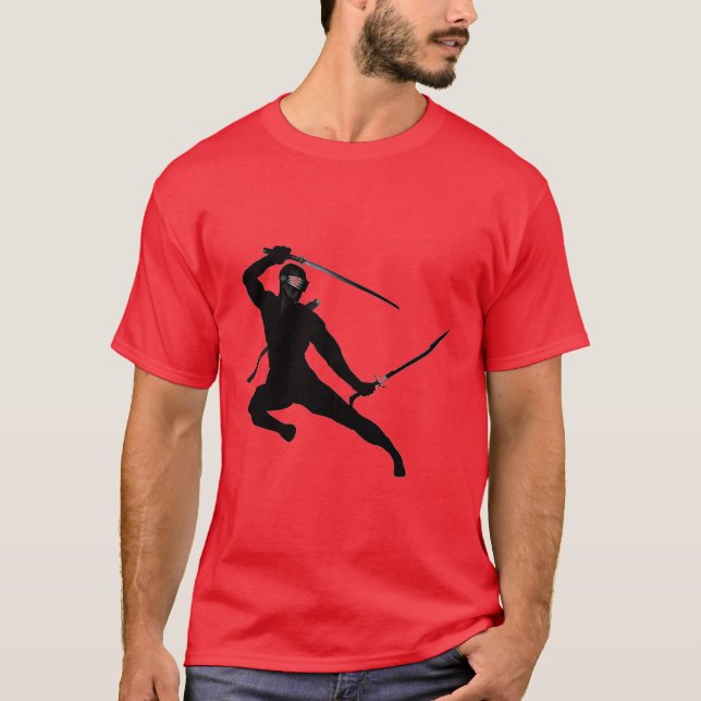 T-shirt Ninja noir sur le rouge (Devant)