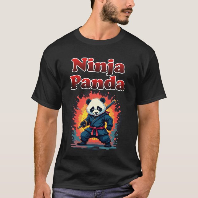 T-shirt Ninja Panda Cute Samurai Style (Devant)