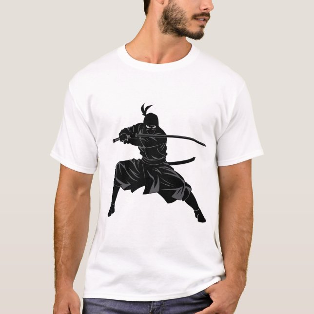 T-shirt Ninja Samouraï Silhouette Monochrome  (Devant)