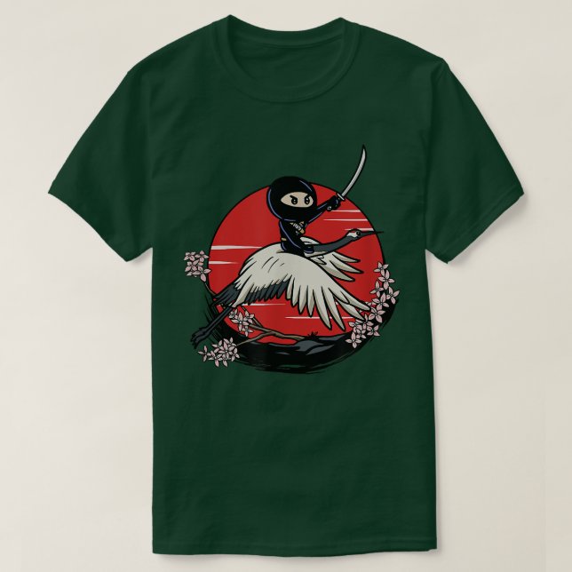 T-shirt Ninja Tomo Riding Crane Japanese Fantasy Anime  (Design devant)