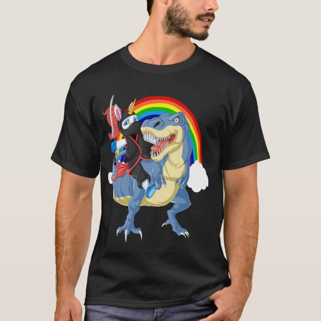 T-shirt ninja unicorn équitation trex (Devant)