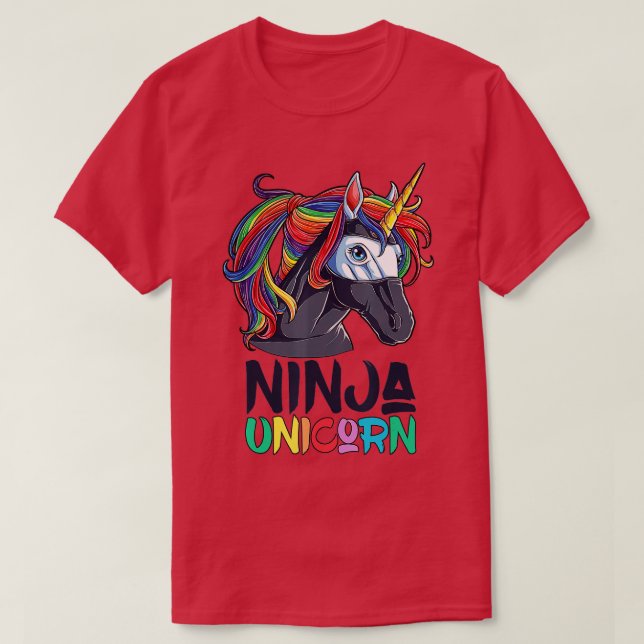 T-shirt Ninja Unicorn Girls Rainbow Martial Arts Fighter (Design devant)