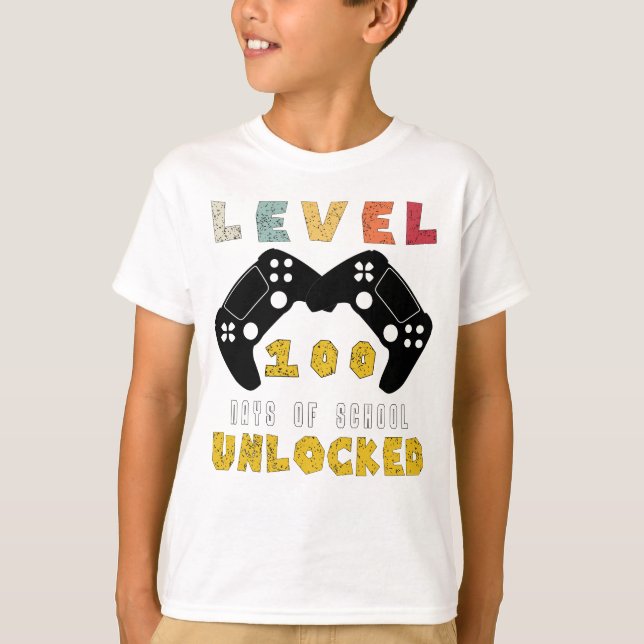 T-shirt Niveau 100 De l'école déverrouillé gamer cool garç (Devant)