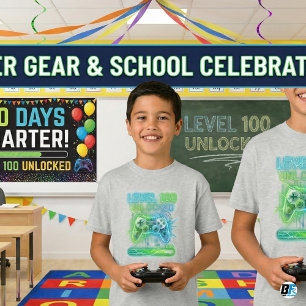 T-shirt Niveau 100 Débloqué Joueur 100e jour d'école