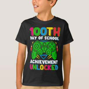 T-shirt Niveau 100 Jour De L'École Jeu Déverrouillé 100e J