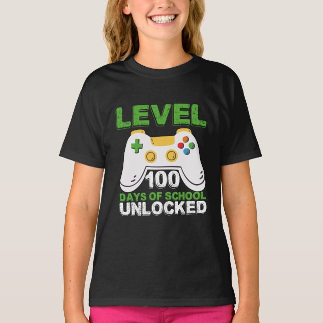 T-shirt Niveau 100 Jours De Jeux Vidéo De Gamer Déverrouil (Devant)