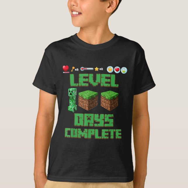 T-shirt Niveau 100 Jours De L'École Déverrouillé Jeu Pixel (Devant)