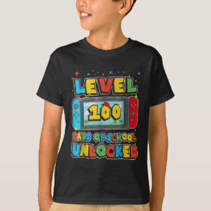 T-shirt Niveau 100 Jours De L'École Déverrouillé Jeu Pixel