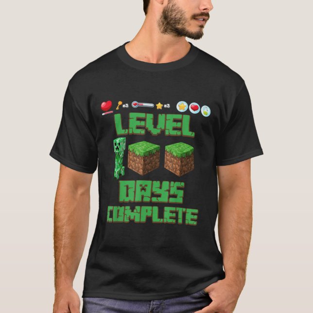 T-shirt Niveau 100 Jours De L'École Déverrouillé Jeu Pixel (Devant)