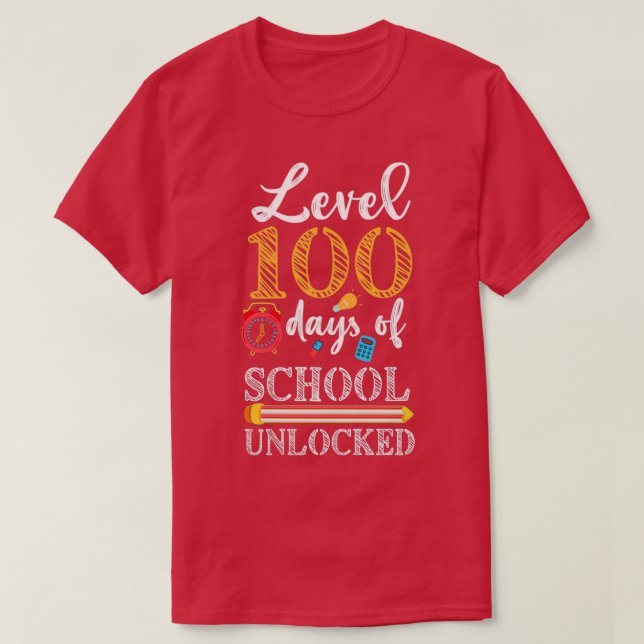 T-shirt niveau 100 jours d'école déverrouillé 28 (Design devant)