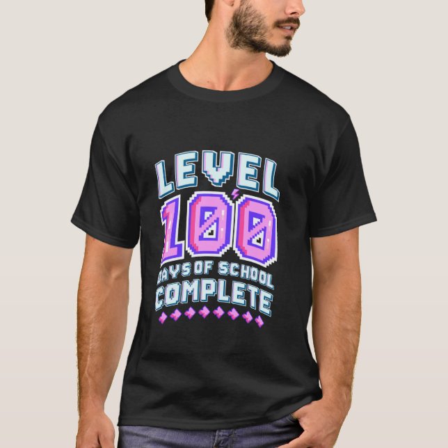 T-shirt Niveau 100 Jours d'école Pixel Jeu Vidéo Terminé (Devant)