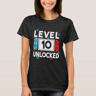 T-shirt Niveau 10 Débloqué Joueur 10e Anniversaire Vidéo J