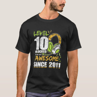 T-shirt Niveau 10 Déverrouillé 10E Anniversaire Magnifique