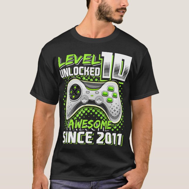 T-shirt Niveau 10 Déverrouillé Awesome 2011 jeu vidéo 10th (Devant)