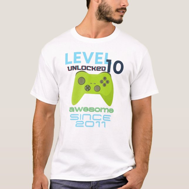 T-shirt Niveau 10 Déverrouillé Awesome Video Gamer 2011 (Devant)