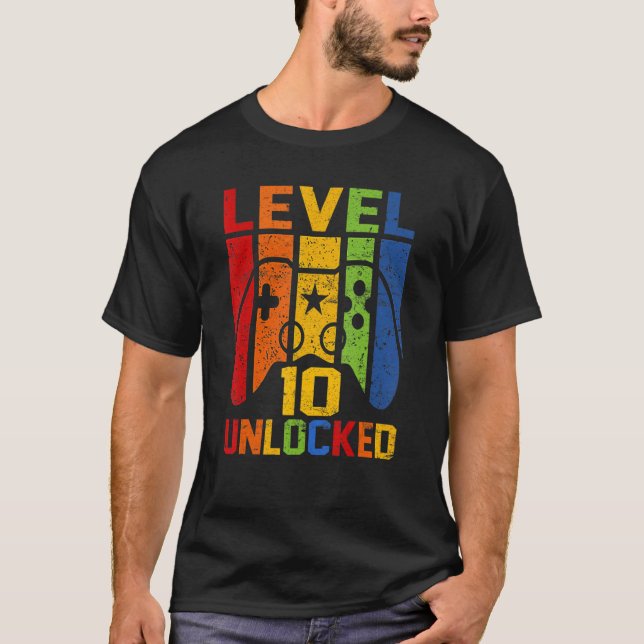 T-shirt Niveau 10 Jeu vidéo déverrouillé 10e anniversaire  (Devant)