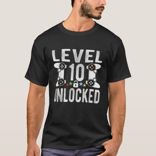 T-shirt Niveau 10 Jeu vidéo déverrouillé 10e Joueur Annive (Devant)
